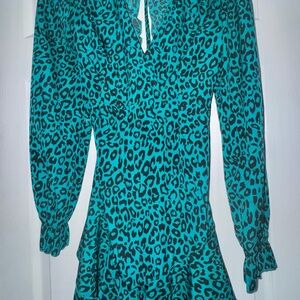 Teal Leopard Print Mini Dress - Long Sleeve woman’s